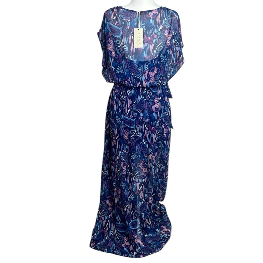 NWT Ramy Brook Exclusive Printed Marion Maxi Dress Blue Pink Pockets XS - Picture 4 of 12